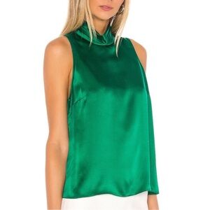 AMANDA UPRICHARD Fleurette Top Emerald Green Silk Sleeveless Satin Camisole